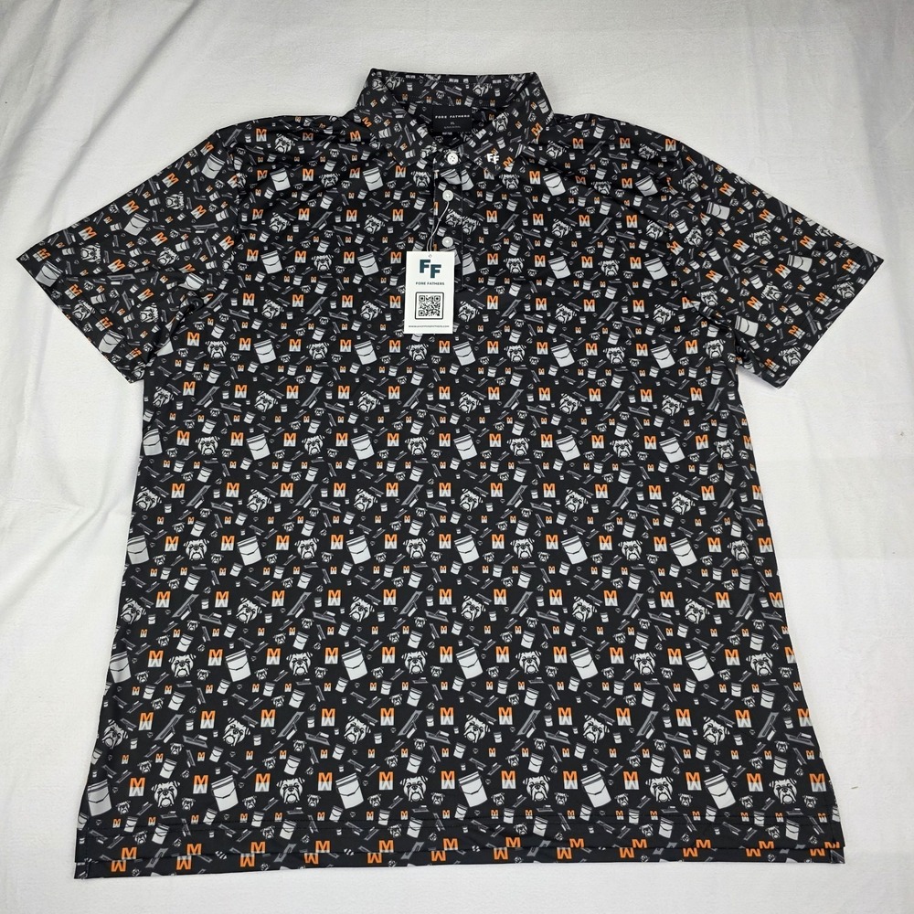 Fore Fathers Golf Polo Shirt Mens XL Black Bulldog All Over Print Stretch New